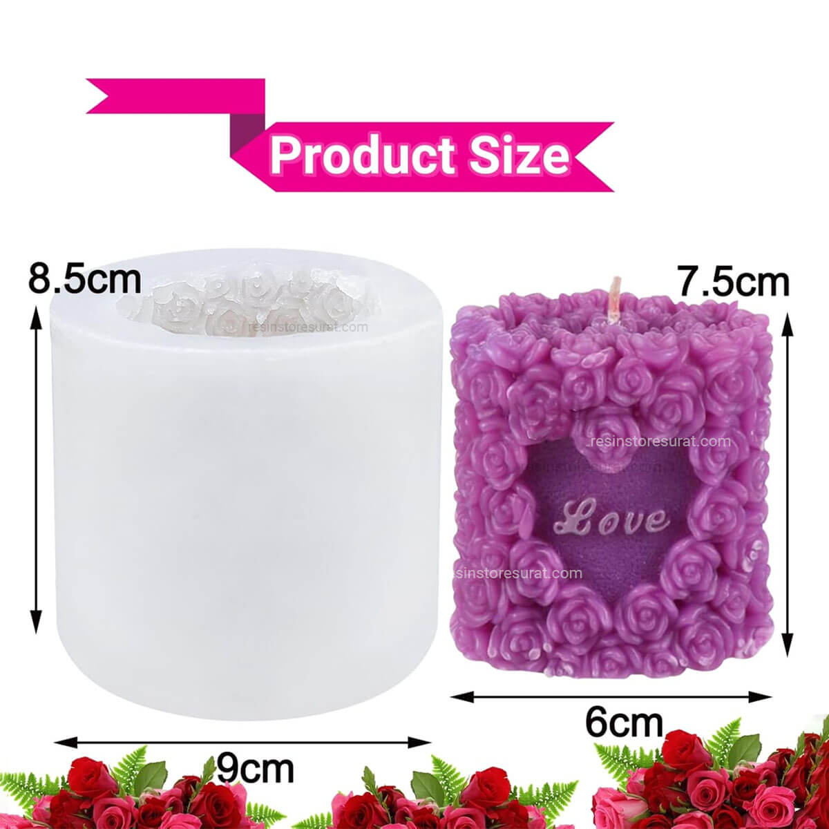 3D Love Rose Pillar Silicone Candle Mould for DIY Candle Making | Candle Material Hub