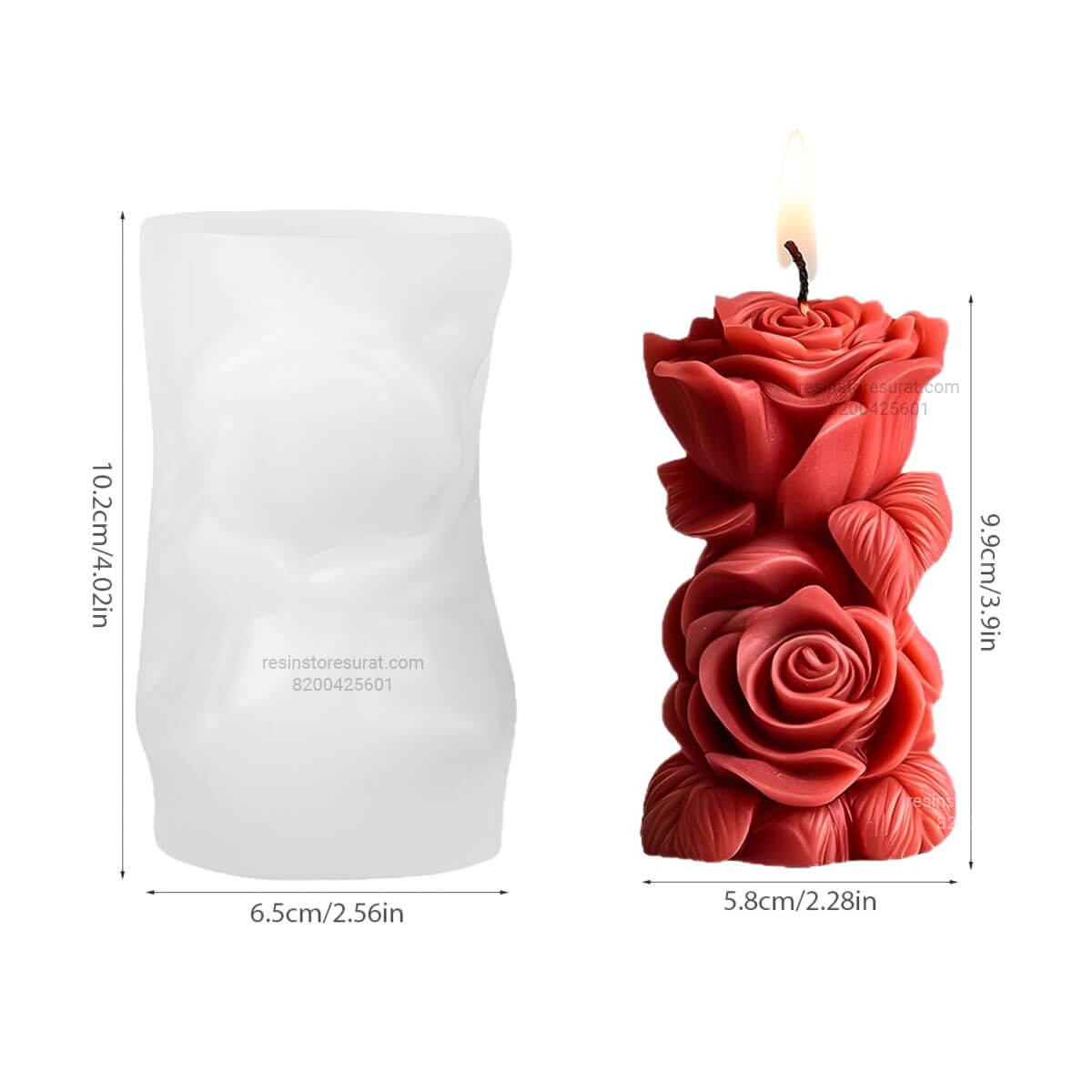 3D Rose Pillar Silicone Candle Mould – 245 for Decorative Candles | Candle Material Hub