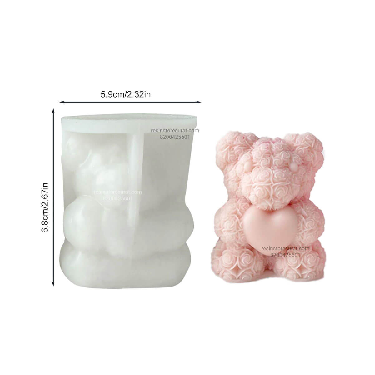 Big 3D Rose Teddy With Heart Candle Mould – 095 | Candle Material Hub