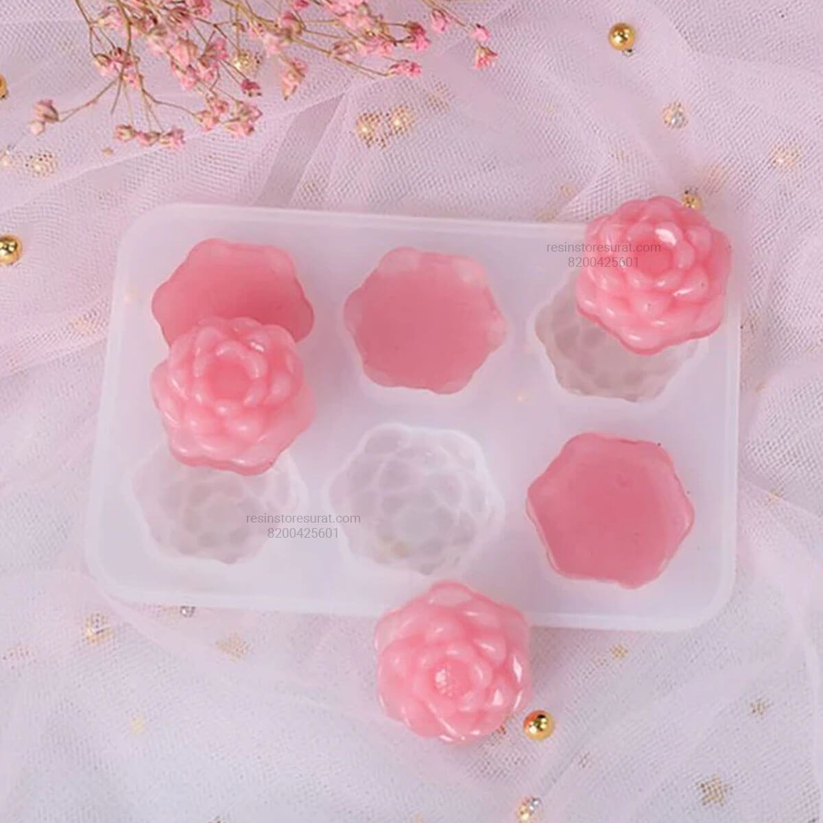 6 Cavity 3D Flower Candle Mould for Decorative Candle Making