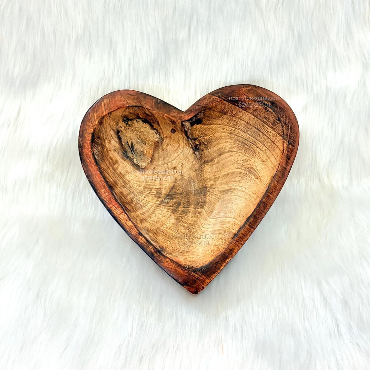 6 Inch Heart Shape Wooden Candle Bowl – Natural Wooden Candle Container