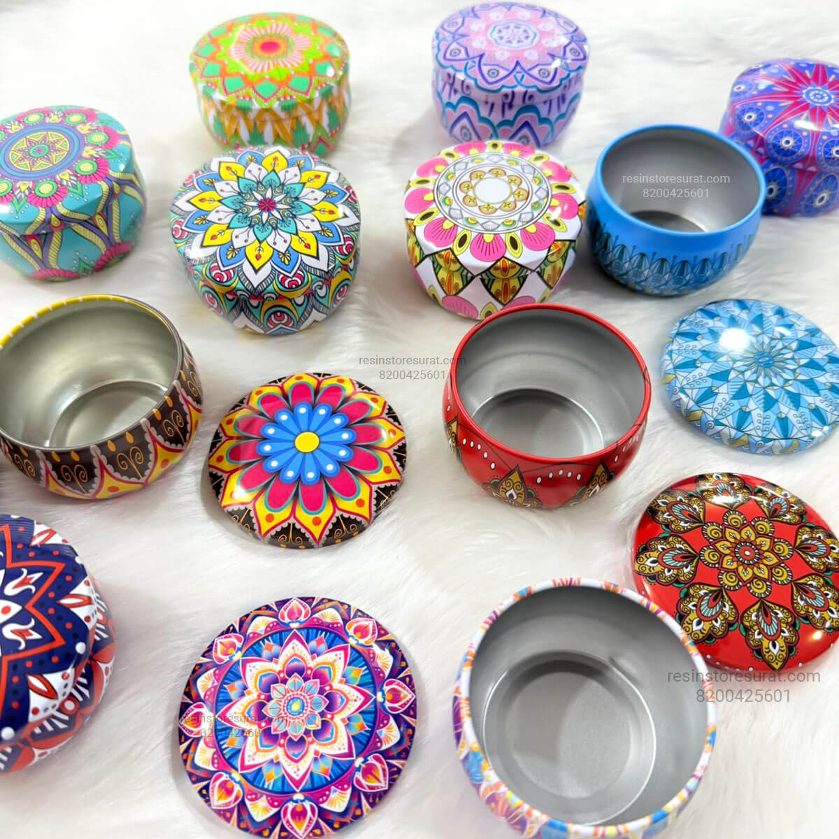 Mandala Pattern Candle Jar with Cap – Decorative Tin Candle Container (Random Color)