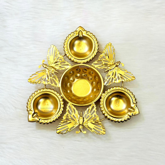 Traditional Butterfly 3 Diya Metal Urli Bowl for Candle Making